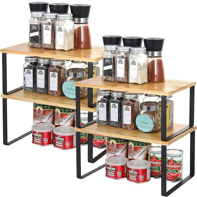 HAITRAL Spice Rack Cabinet Shelf Organizer, Set of 4 Bamboo Kitchen Cabinet and Counter Shelf Org... | Amazon (US)