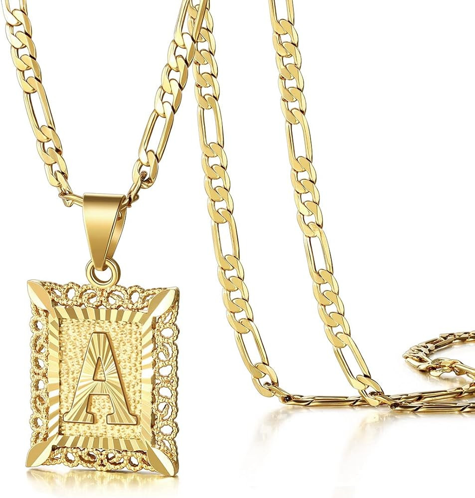 KissYan Initial Letter Pendant Necklace for Men Womens, 18K Gold Plated Square Capital Monogram N... | Amazon (US)