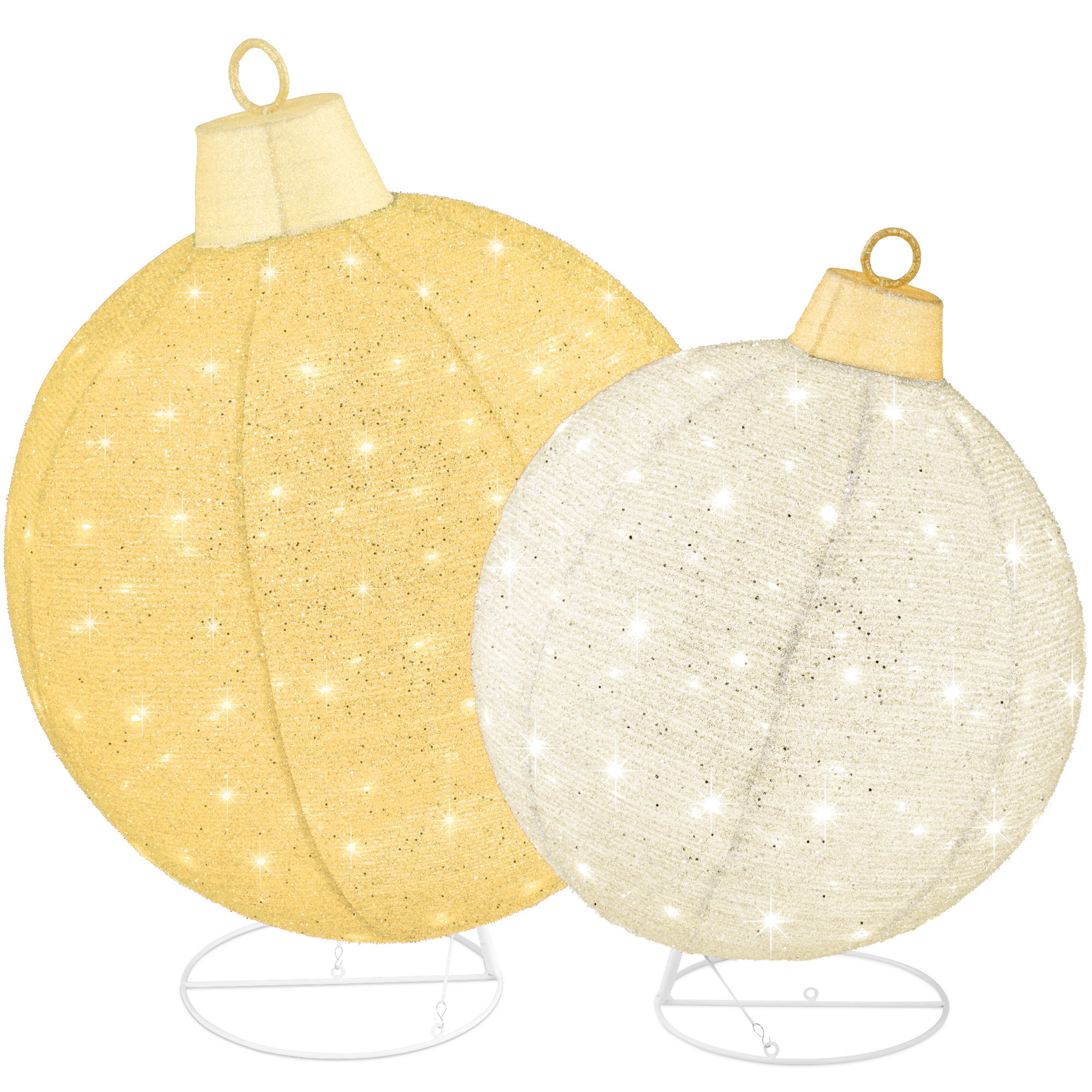 2pc Large Outdoor Christmas Ornament Set, Lighted Pop-Up Ball Holiday DÃ©cor w/ 180 LEDs - Gold/White - Best Choice Products Online | Best Choice Products 
