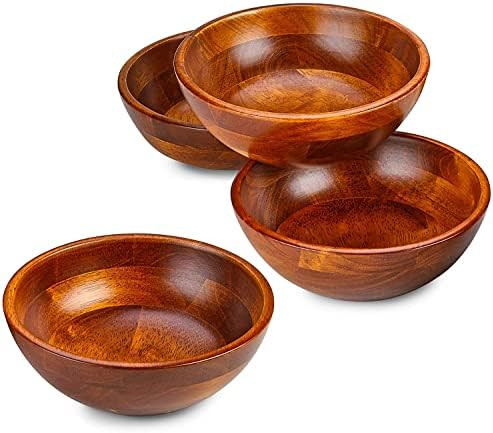 Household Round Wooden Salad Bowl Fruit Serving Bowl Wood Basin Container Dishes for Salads, Frui... | Amazon (US)