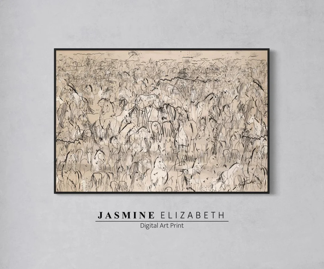 Abstract Horse Herd Print: Farmhouse Oil Painting Wall Art (Digital Download) | Etsy (US)