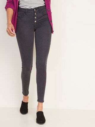 High-Waisted Button-Fly Sateen Rockstar Super Skinny Jeans for Women | Old Navy (US)