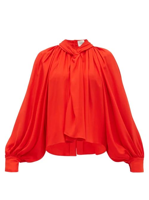 A.w.a.k.e. Mode - Twist Front Gathered Crepe Blouse - Womens - Red | Matches (US)