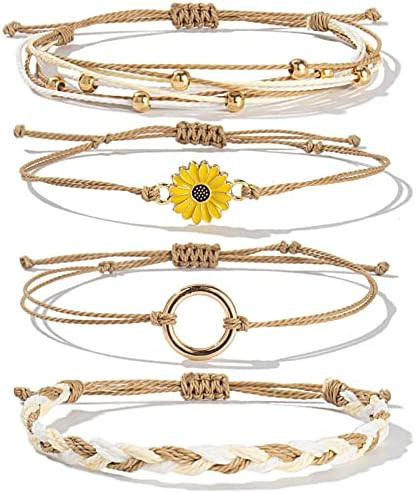 FANCY SHINY Sunflower String Bracelet Boho Braided Rope Wrap Bracelets Cute Summer Beach Surfer J... | Amazon (US)