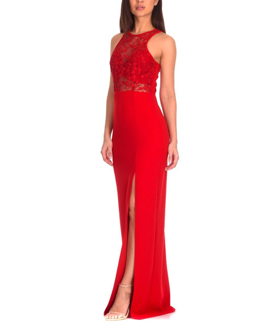AX Paris Women's Special Occasion Dresses Red - Red Lace-Panel Slit Maxi Dress | Zulily