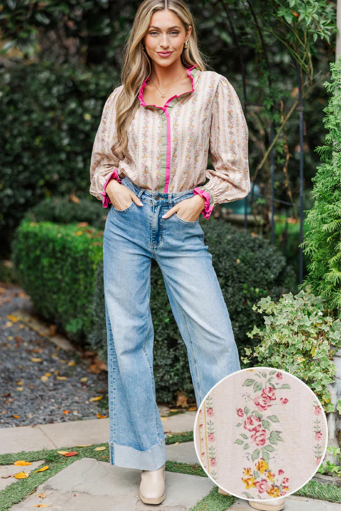 The Sweet Magnolia Taupe Ditsy Floral Blouse | The Mint Julep Boutique