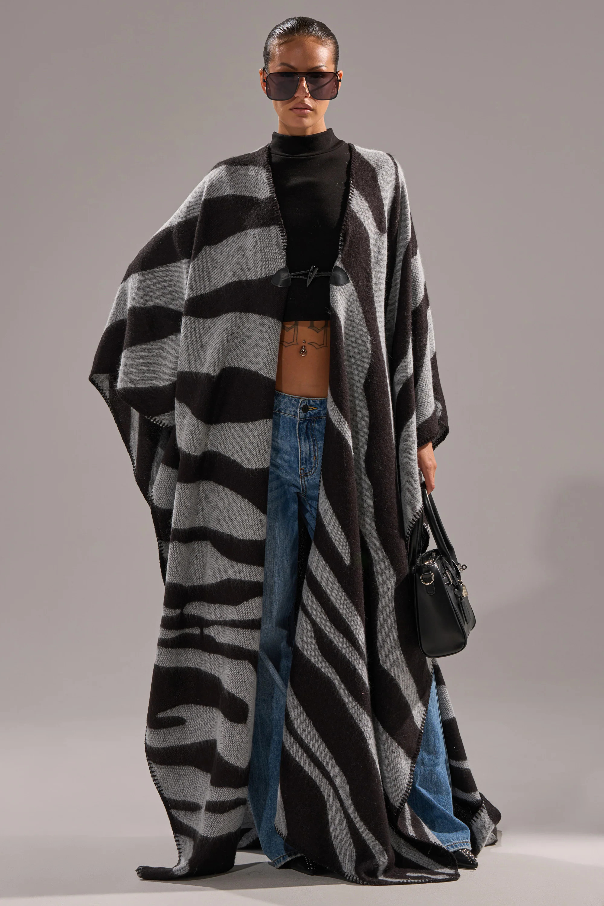 AKIRA Wild One Knit Maxi Poncho | Black | AKIRA