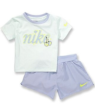 Nike Little Girls Short Sleeve Cherry Logo Graphic Tee Shorts Set - 2T | Dillard's