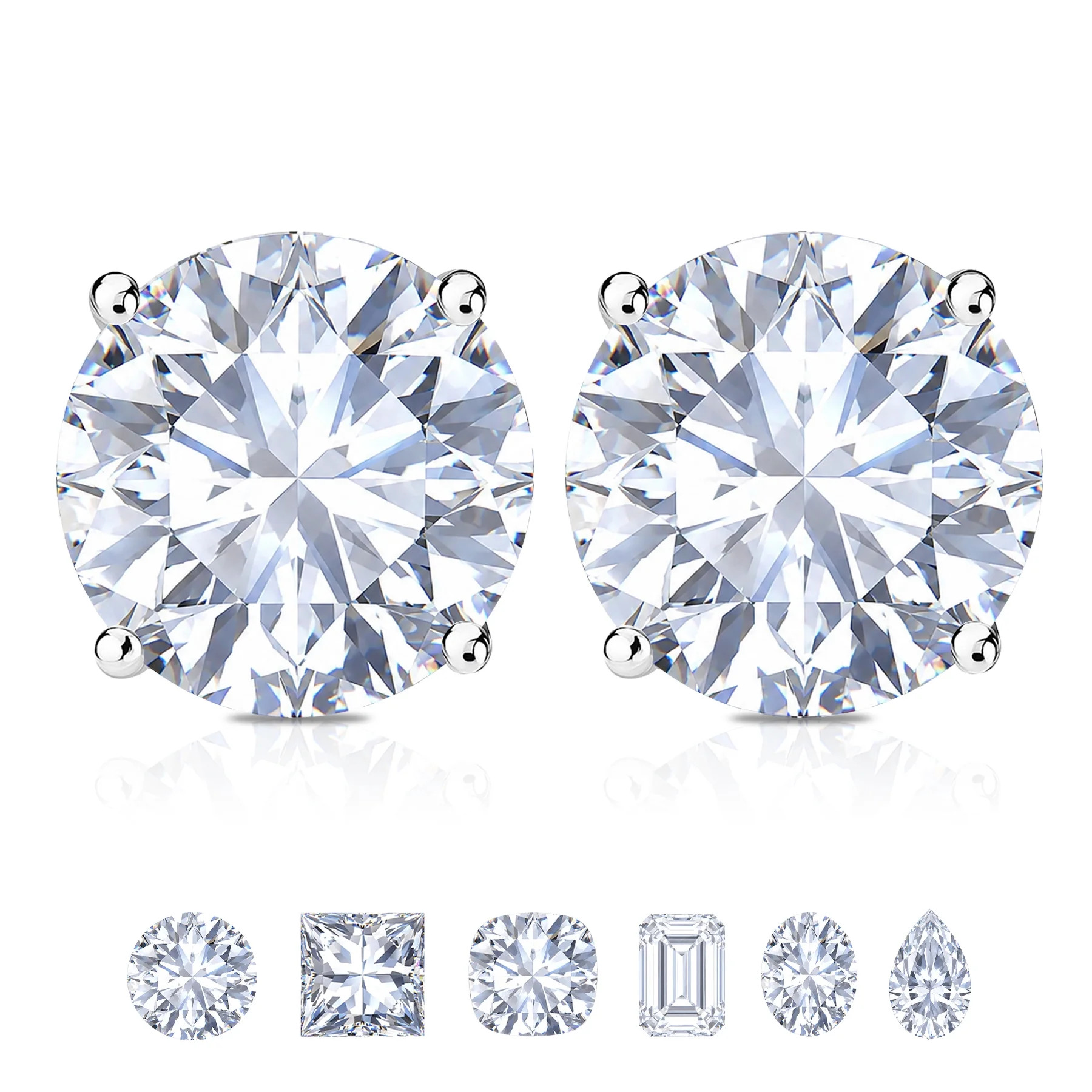 JeenMata 4 Prong 0.5 Carat Round Shaped Moissanite Solitaire Stud Earrings in 18k White Gold Plat... | Walmart (US)