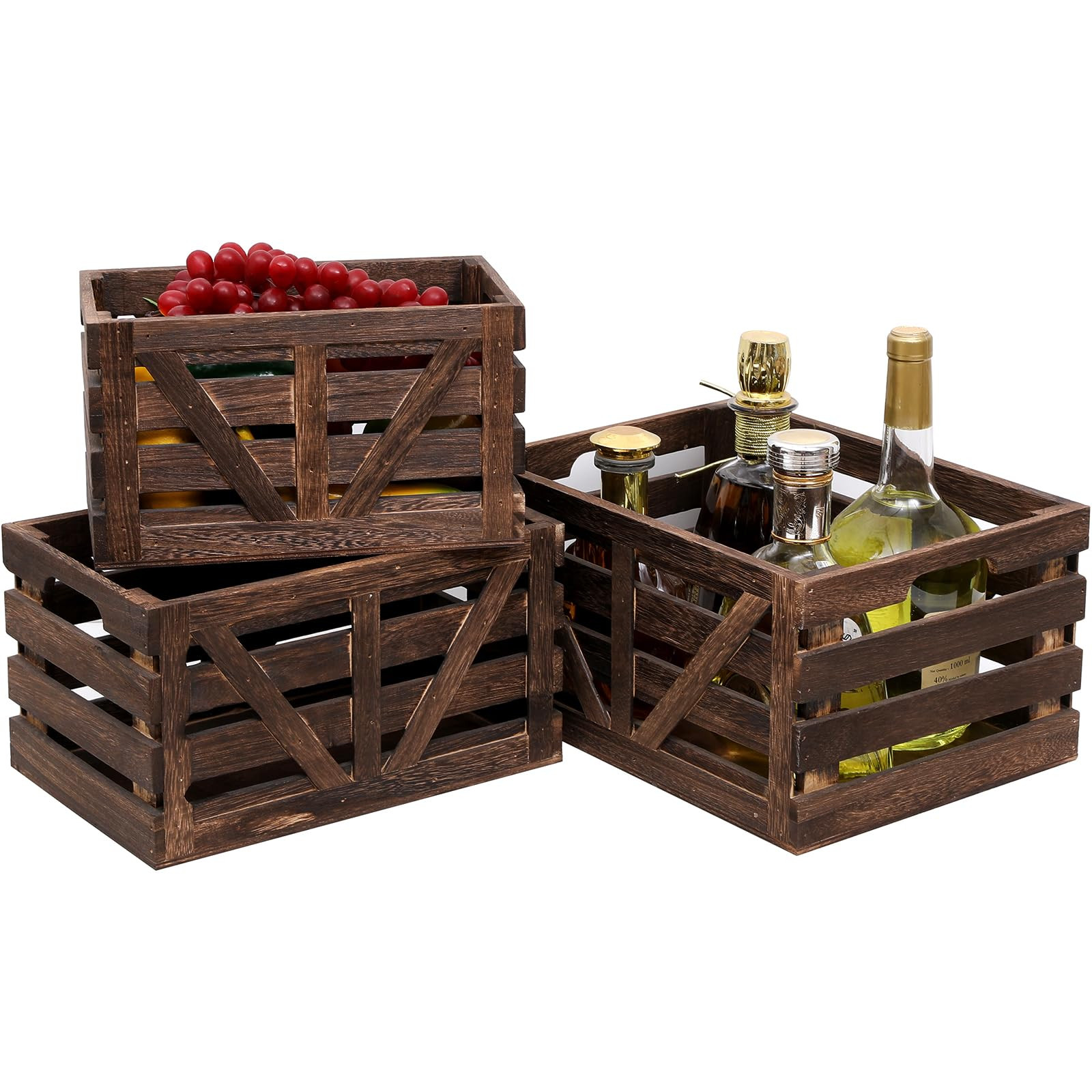 Wooden Storage Crates Nested Crates Set of 3 (Large,Medium,Small),Farmhouse Decorative Boxes with... | Amazon (US)