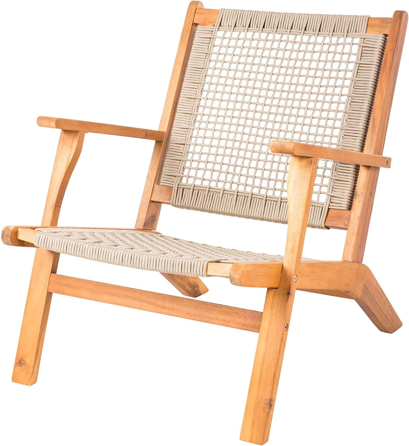 Patio Sense Vega Natural Stain Outdoor Chair | Acacia Wood Construction | Woven Web Seat | Mid Ce... | Amazon (US)