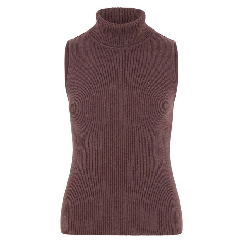 Womens Lightweight 100% Cotton Roll Neck Sleeveless Faith Jumper - Hazelnut | Wolf and Badger (Global excl. US)