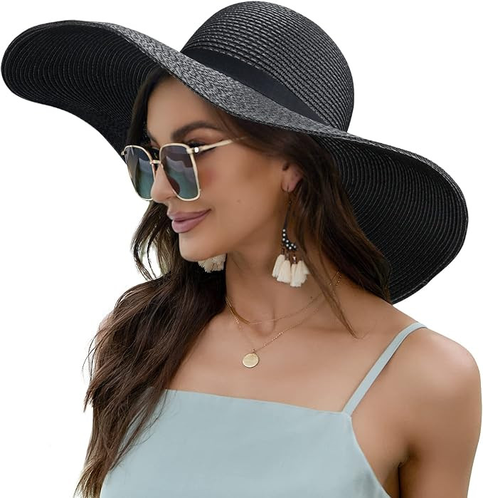 Naivlizer Women Wide Brim Sun Hat UPF50 Straw Summer Hat Floppy Beach Hat Roll-Up | Amazon (US)