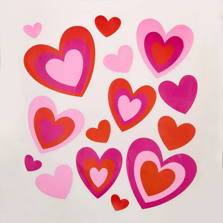 Heart Window Clings, Pink and Red, 15 Count, Valentine's Day by Way To Celebrate | Walmart (US)