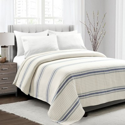 Lush Decor Fairhaven Farmhouse Stripe Woven Cotton Quilt/ Coverlet, 104" W x 90" L, King, Navy - Striped Bedding - Rustic Decor | Target