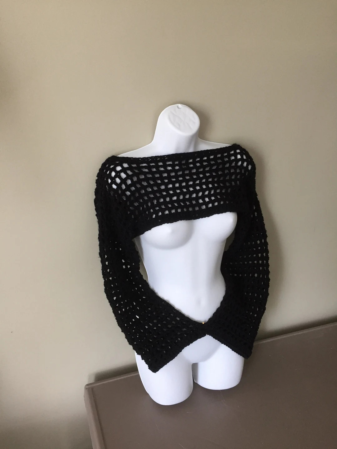 Crochet Bolero Shrug In Black Color/ Super Crop Top With Long Sleeves/ Mesh Stich Arm Warmer/ Pre... | Etsy (US)