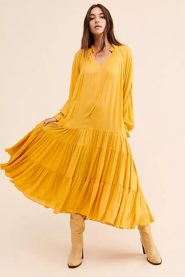 En Elly Tiered Yellow Maxi Dress | Anthropologie (US)