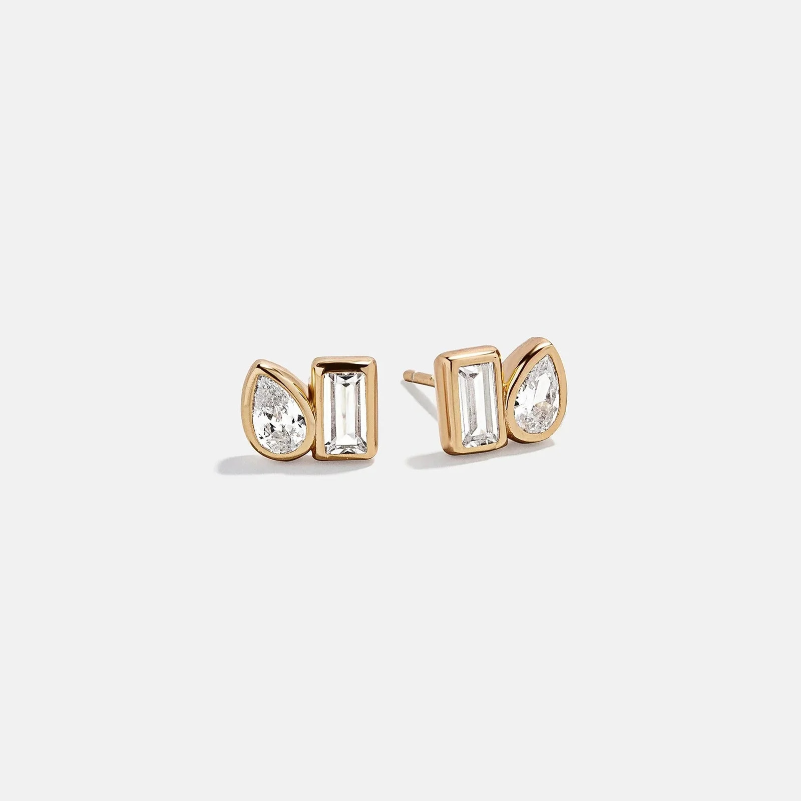 Reina 14K Gold Stud Earrings - Toi et Moi Bezel Set Earrings | BaubleBar