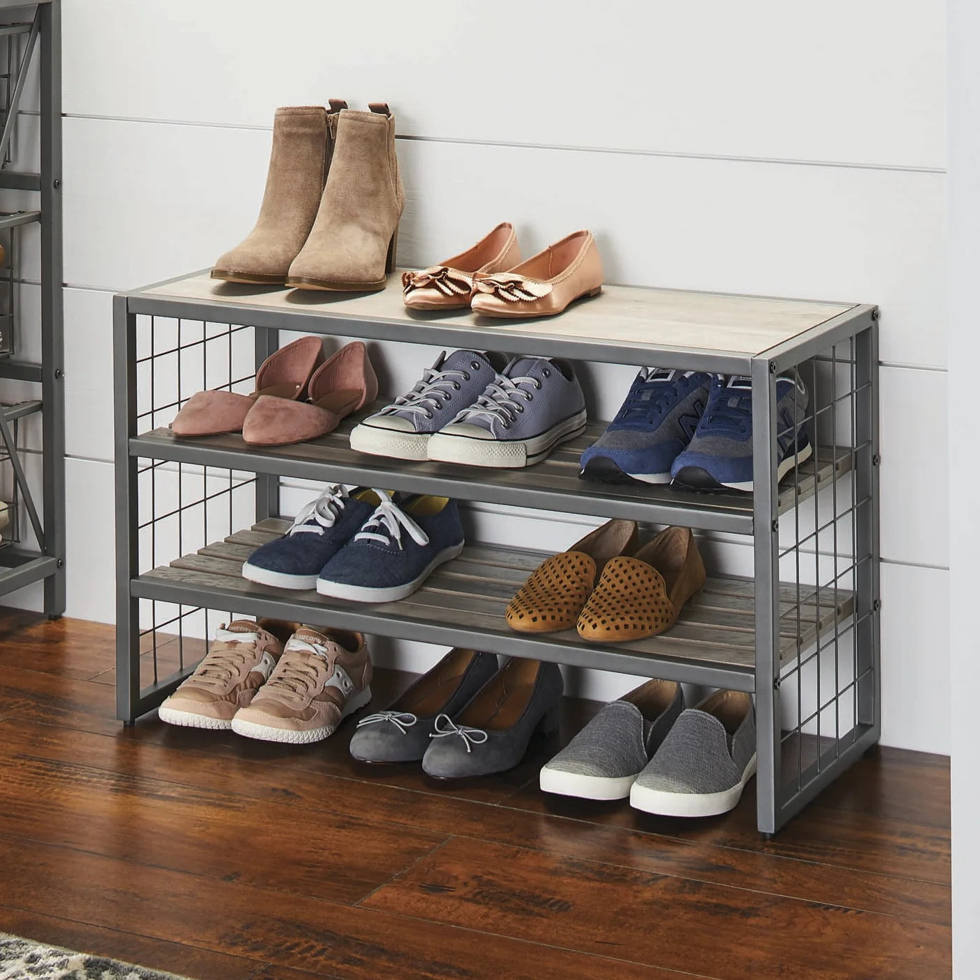 Better Homes & Gardens Farmhouse 3 Tiers,12-Compartment Garment Shoe Rack wood,  Gray | Walmart (US)
