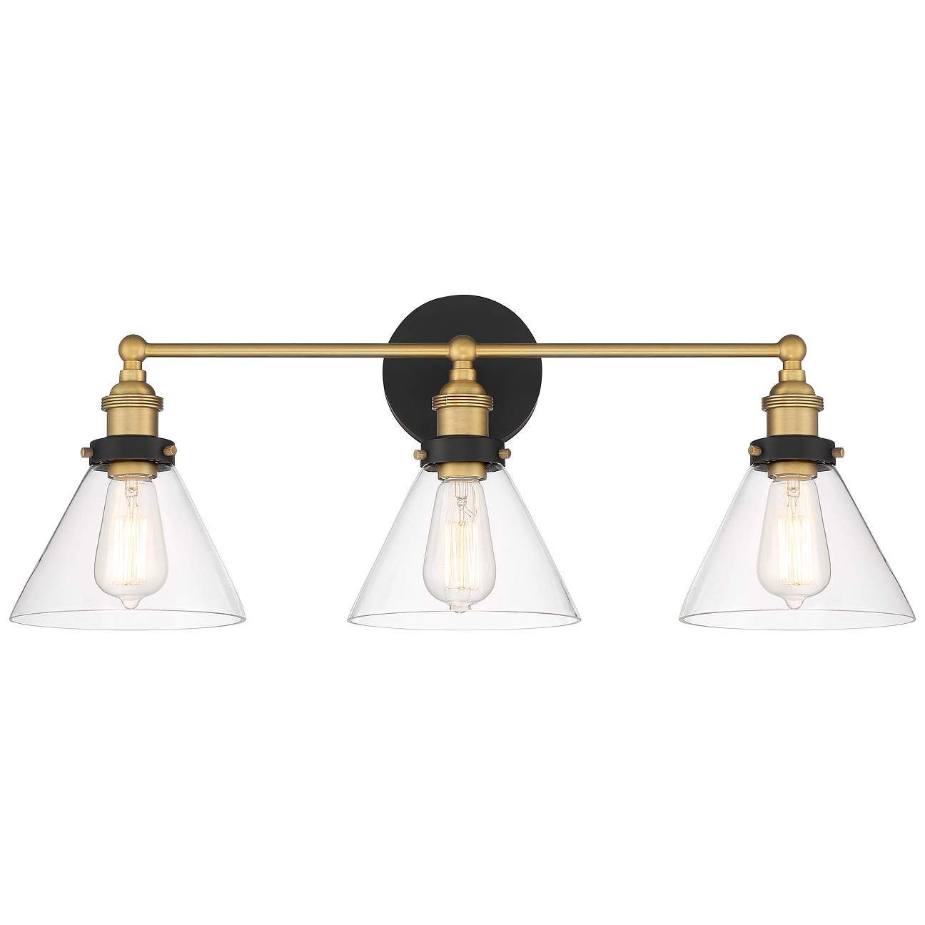 Burke 28" Wide Black and Brass Bath Light | Lamps Plus