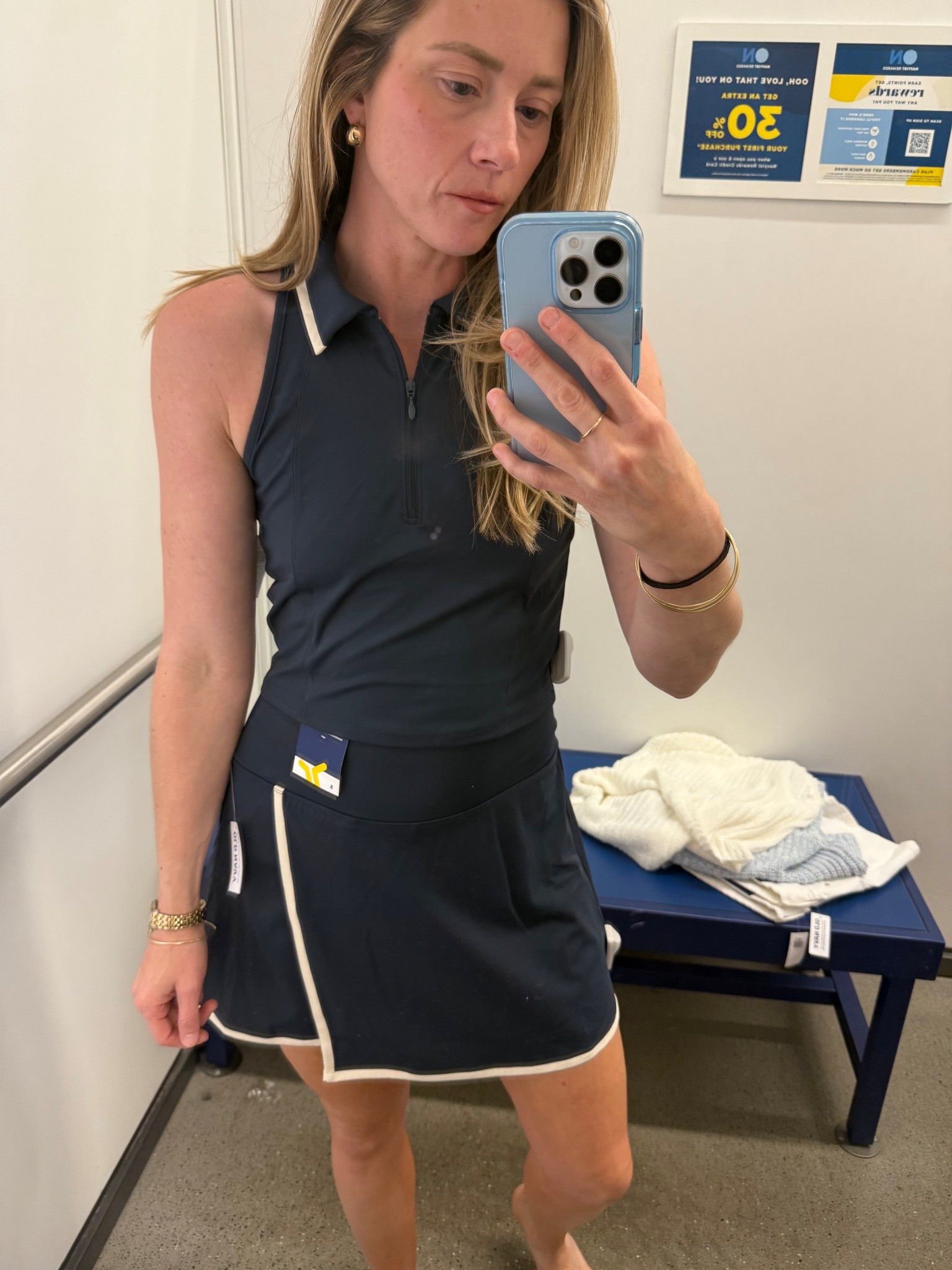 SMALL in top. And SMALL in bottoms. 