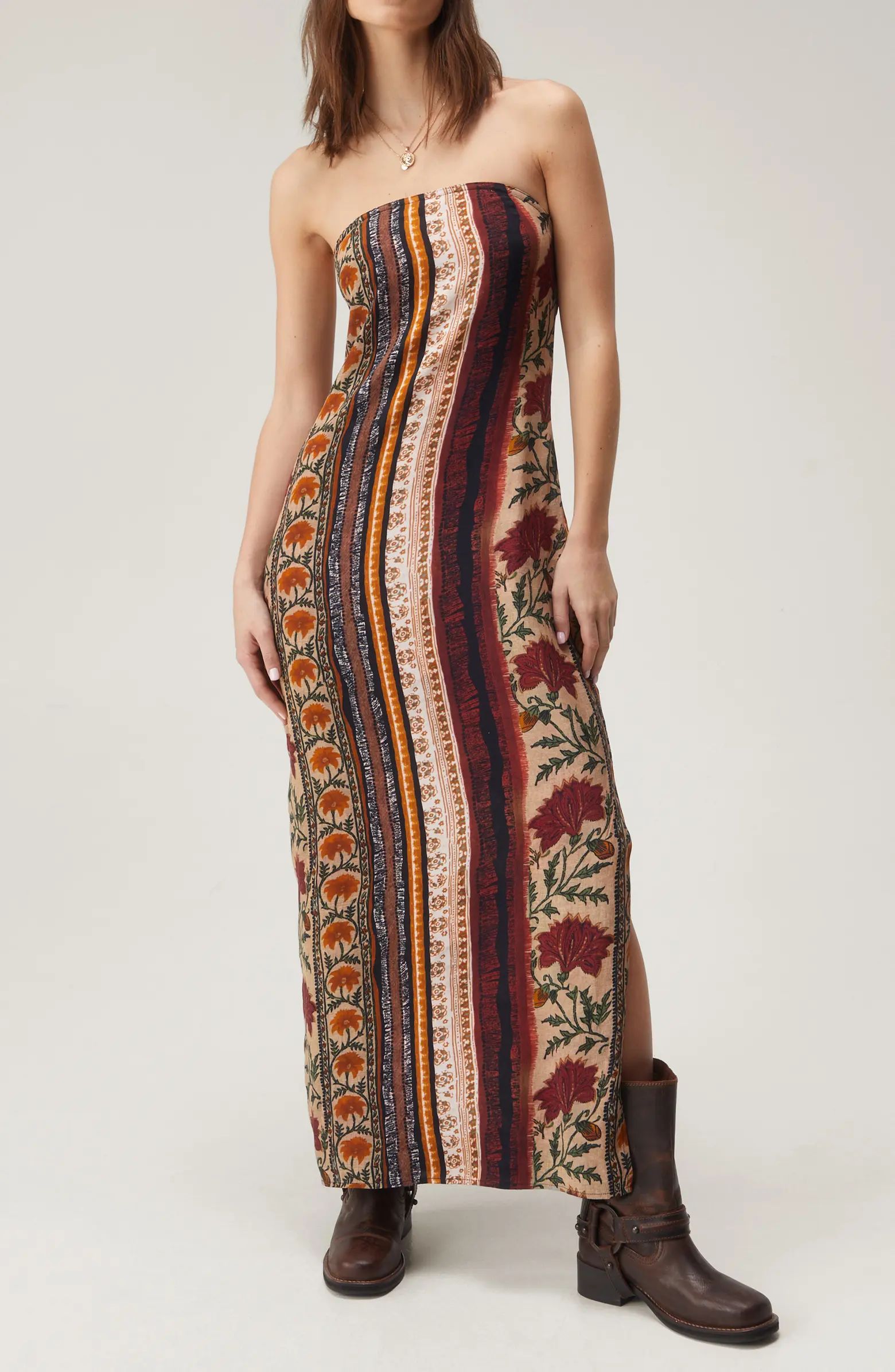 NASTY GAL Mixed Stripe Strapless Tie Back Maxi Dress | Nordstrom | Nordstrom