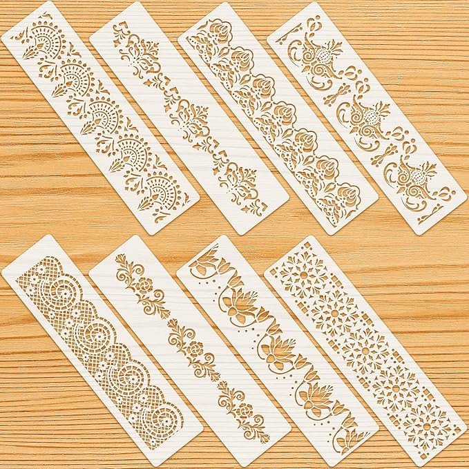 Zonon 8 Pcs Flower Stencils Cake Border for Buttercream Book Edge Painting Kit Template Cake Deco... | Amazon (US)