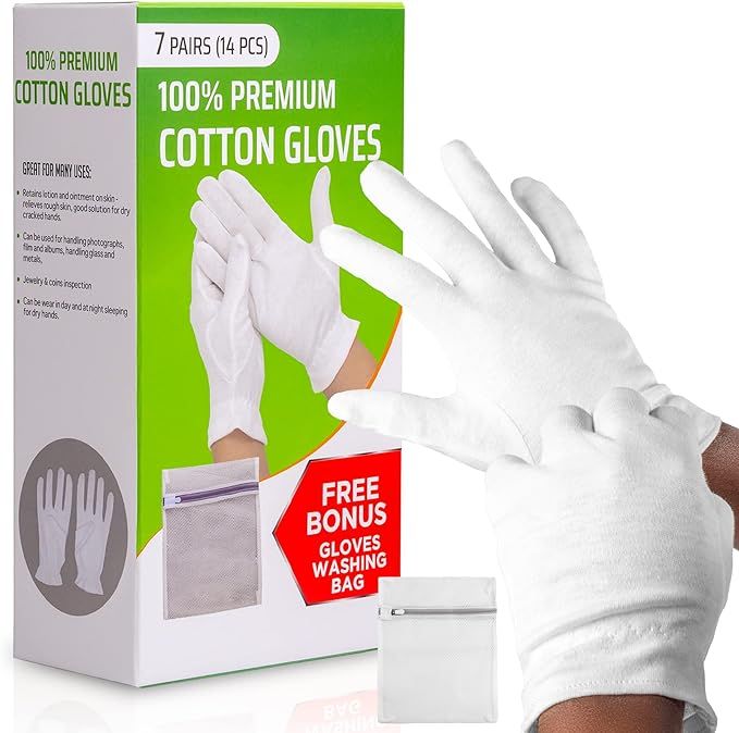 White Cotton Gloves for Moisturizing Hands Overnight Nighttime Bedtime | Women, Lotion, Sleeping, In | Amazon (US)