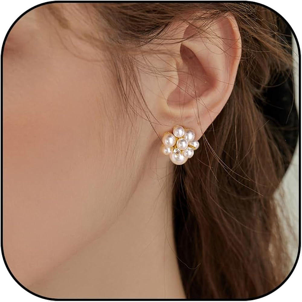 Pearl Earrings for Women Pearl Drop Earrings Pearl Stud Earrings Pearl Clip on Earrings Prom Part... | Amazon (US)