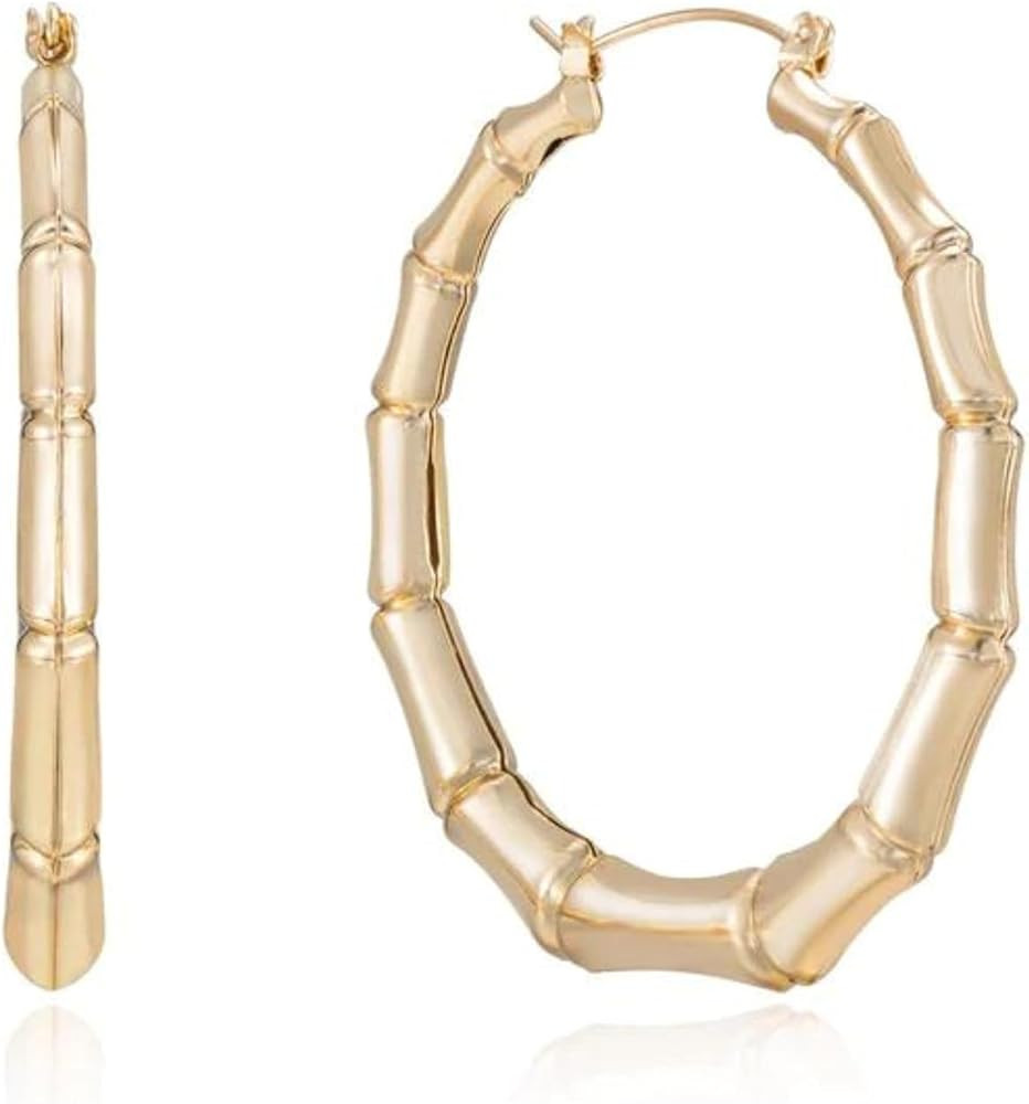 Ettika Gold Hoop Earrings. Hoops for Women. 18K Gold Plated Bamboo Design Hoops. Gifts for Women | Amazon (US)