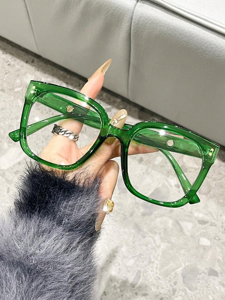 1 Pair Women's Square Green Frame Fashion Decorative Non-Prescription Glasses, Versatile Daily Ac... | SHEIN