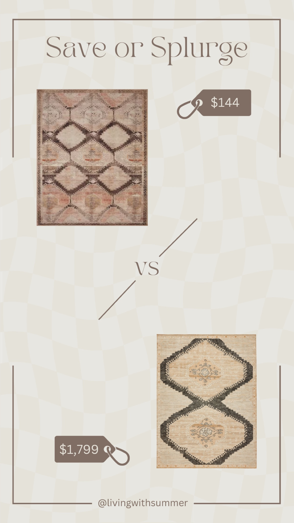 luxe or less | save vs splurge | save or splurge | dupes | dupe | area rug | Moroccan rugs | living room decor | neutral home | home decor 

#LTKU #LTKhome #LTKstyletip