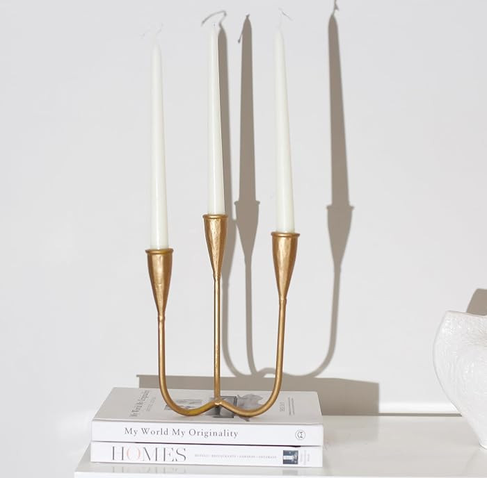 Modern 3-Arm Candelabra Holder, Cast Iron Metal Candlestick Holders 9.3 Inches Tall Candle Holder... | Amazon (US)