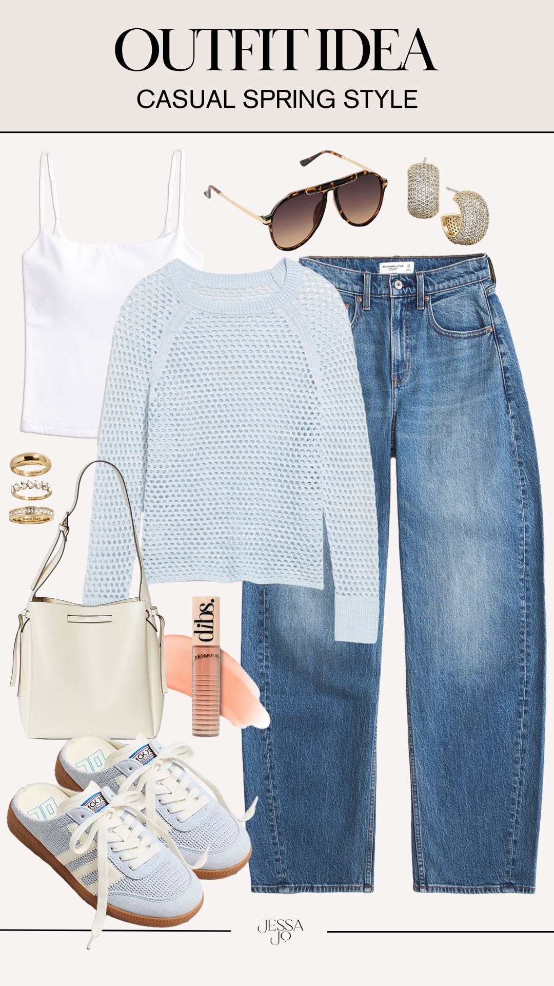 Causal spring outfit idea. Winter to spring outfit idea. Trendy barrel jeans. Chic spring sweater. Casual spring sweater. Crochet knit spring sweater. Target fashion. Target spring ivory bucket bag. Trendy mule sneakers. 

#LTKSeasonal #LTKSaleAlert #LTKootd