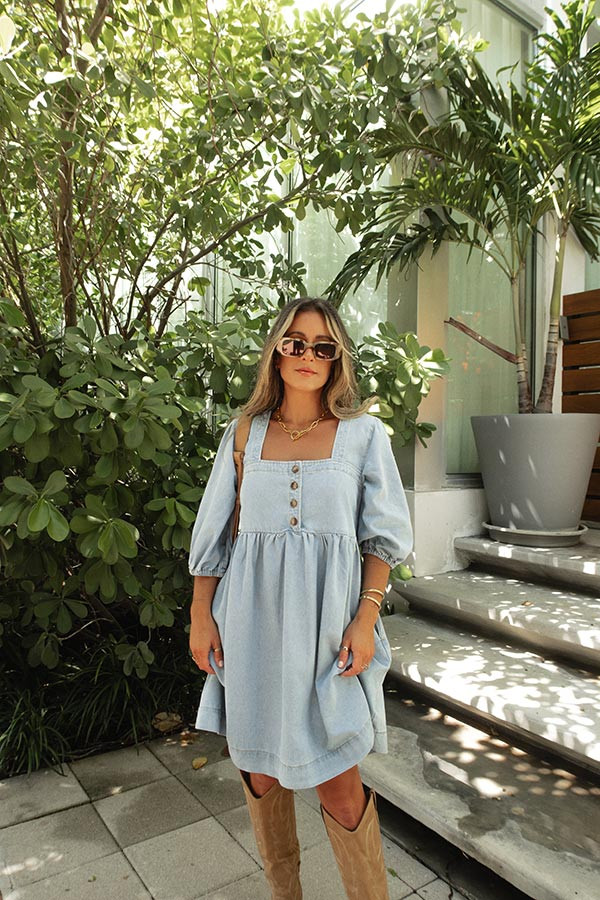 Denim Button Babydoll Mini Dress | Magnolia Boutique | Magnolia Boutique