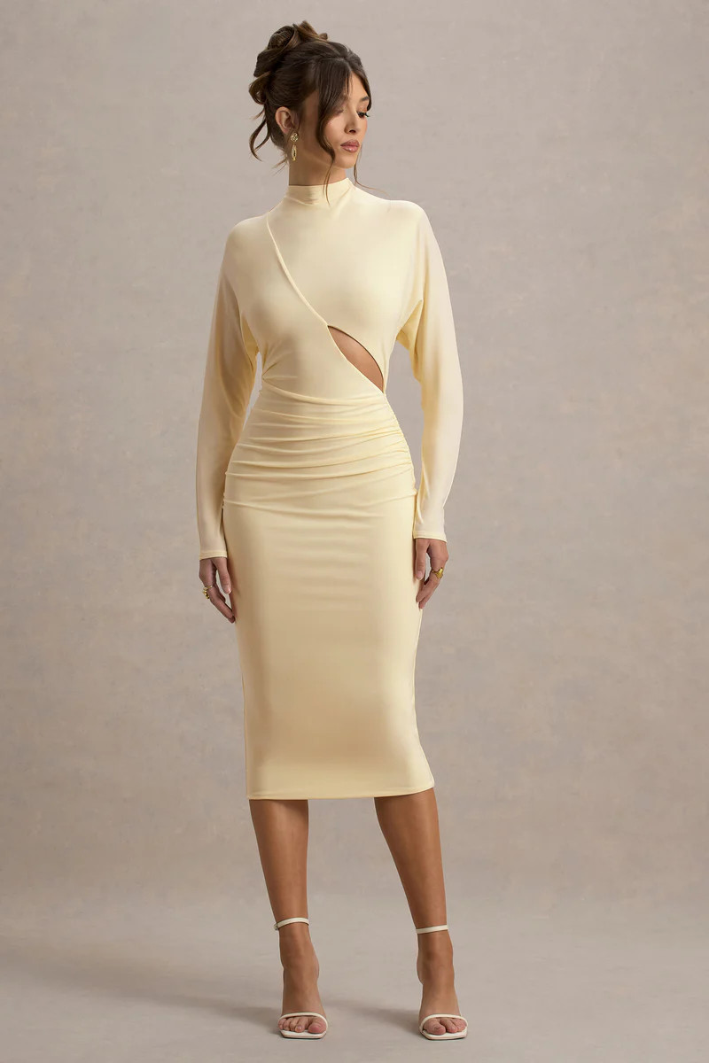 Pandora | Lemon Long-Sleeve Maxi Dress With Cut-Out | Club L London