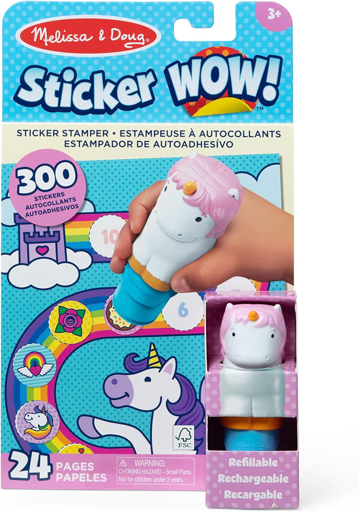 Melissa & Doug Sticker Wow!™ 24-Page Activity Pad and Sticker Stamper, 300 Stickers, Arts and Crafts Fidget Toy Collectible Character – Unicorn Creative Play Travel Toy for Girls and Boys 3+ | Amazon (US)