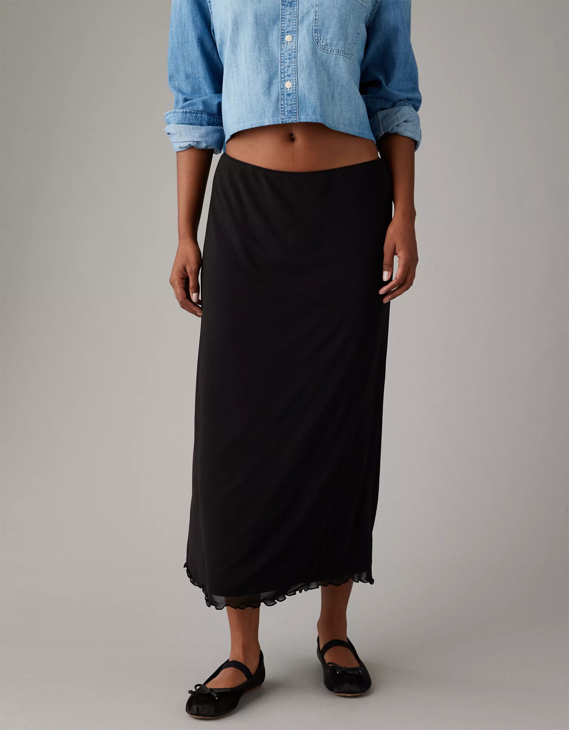 AE High-Waisted Mini Mesh Midi Skirt | American Eagle Outfitters (US & CA)