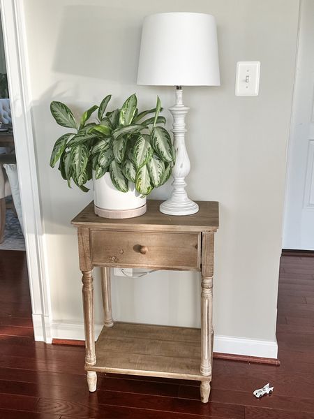 Entryway table & decor: white lamp, plant, and brown distressed end table 

#LTKhome #LTKstyletip