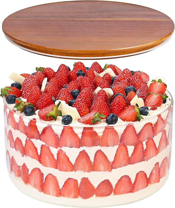 Glass Trifle Bowl with Acacia Wood Lid, 197 oz Large Glass Salad Bowl - Versatile Mixing and Serv... | Amazon (US)
