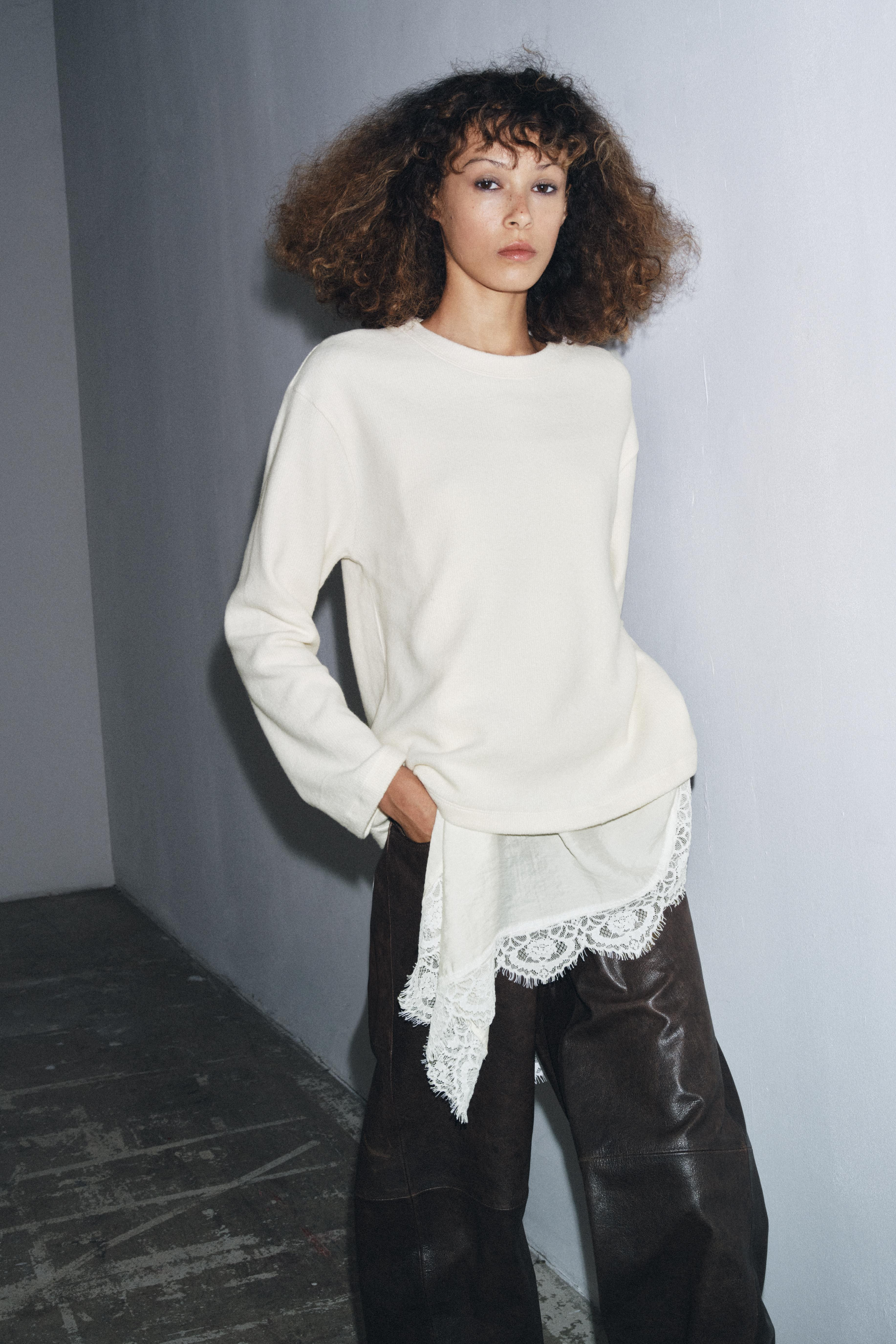 T-SHIRT WITH ASYMMETRIC LACE DETAIL | Zara US
