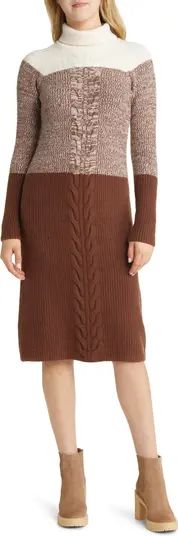 Caslon® Marled Cable Front Long Sleeve Turtleneck Sweater Dress | Nordstrom | Nordstrom
