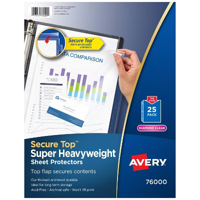 Avery Diamond Clear Secure Top Sheet Protectors, Super Heavyweight, 25 Page Protectors (76000) | Target