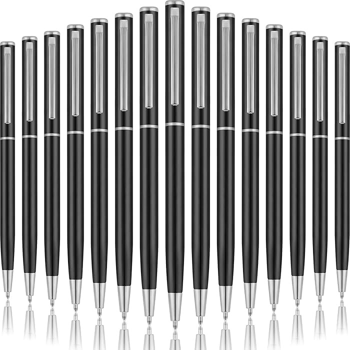 Zonon 15 Pcs Black Silver Metal Slim Ballpoint Pens Bulk Retractable Metallic Black Ink 1 mm Medi... | Amazon (US)