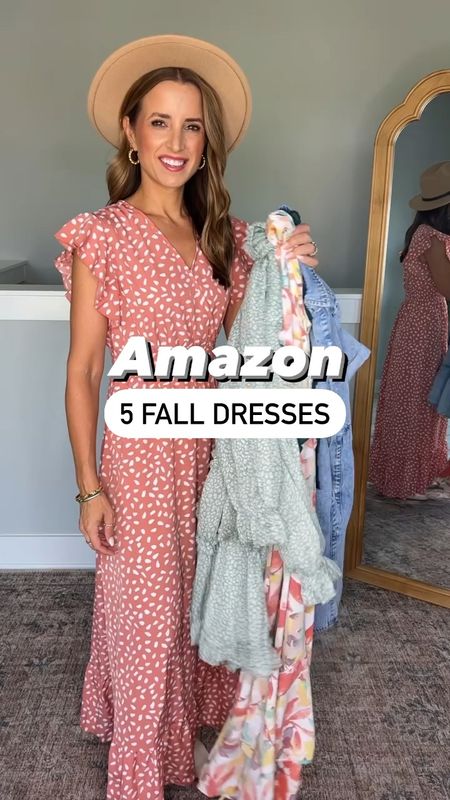 Amazon fall dresses. Fall wedding guest dress. Family photos. Denim dress. Teacher outfits. Party dresses. Fall outfit. Work outfit. Cream boots (TTS).  Knee high boots are older but linking similar. Amazon fall hat. 

#LTKfamily #LTKfindsunder50 #LTKshoecrush
