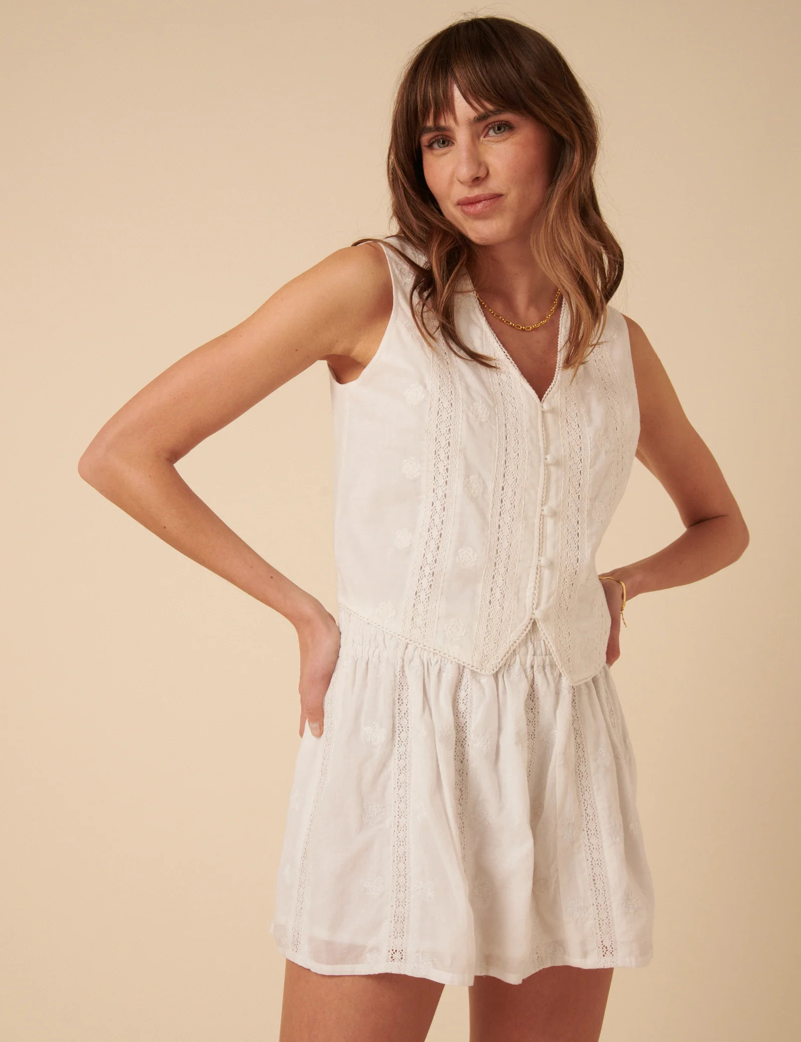 White Embroidered Lace Trim Mini Skirt | Nobody's Child