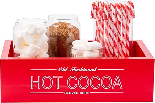 Hot Cocoa Bar Wood Storage Box Christmas Decorations Wooden Organizer Bins Tray Decorative Open H... | Amazon (US)