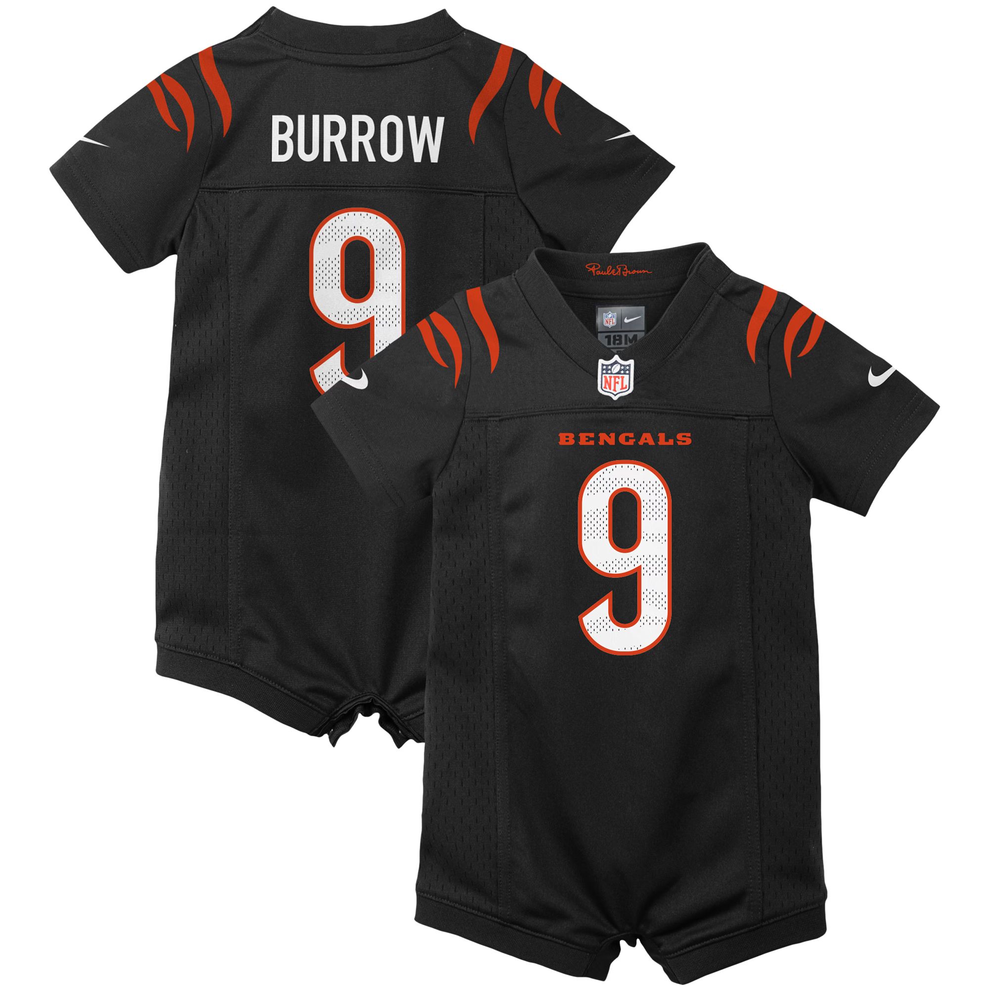 Newborn & Infant Cincinnati Bengals Joe Burrow Nike Black Game Romper Jersey | NFL Shop