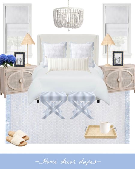 It’s been a while since I’ve done a dupe room, and there are so many sales going on right now…it felt like the right time!! So I have 2 for you guys!! As a reminder, dupe rooms are made up of all dupes, items on sale, or other just super affordable finds!

Second dupe bedroom is a bit more coastal than the last with its white beaded chandelier that’s on sale for under $200! 🤯 and I love these new cabinets that were just added online that I think would make excellent nightstands, plus they’re only $299!! 🙌🏻

And the group favorite parasol rattan dupe table lamps are still available for an excellent price! 

These x benches are Serena & Lily DUPES and currently 15% off they’re already way more affordable price (use code: FALLSALE)

And this rattan tray is the same one that Pottery Barn sells but I found it here for 25% off! And these pretty scallop mugs are on major clearance, a set of four is just $20!! 👏🏻👏🏻👏🏻

#LTKhome #LTKsalealert #LTKunder50