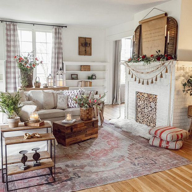 Distressed Hexagon Medallion Area Rug | Antique Farm House